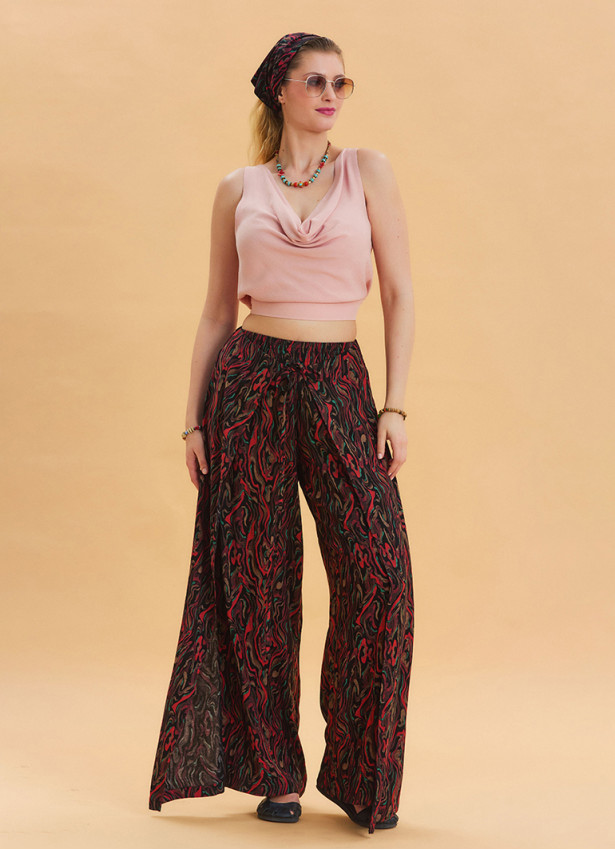 Ethnic Trousers with Elastic Waist and Tie Detail 4470